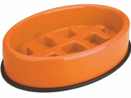 M Pets Fishbone Slow Feed Bowl Anti scoff Slip Oval Bowl for Dogs (Orange) Online now