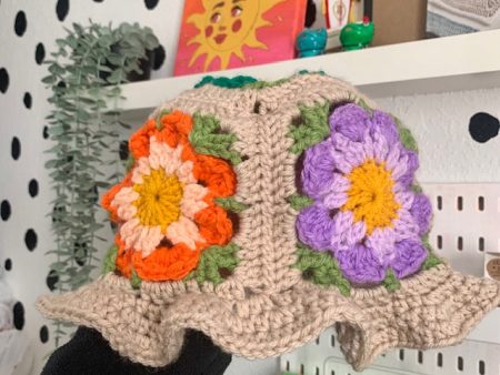 Colorful Flower Granny Square Bucket Hat on Sale