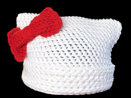 White Cat with Red Bow Beanie Online now