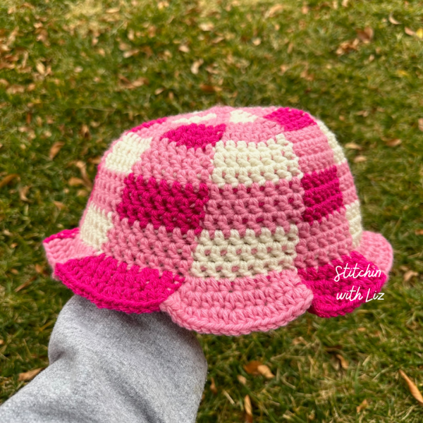 Pink Gingham Bucket Hat For Cheap